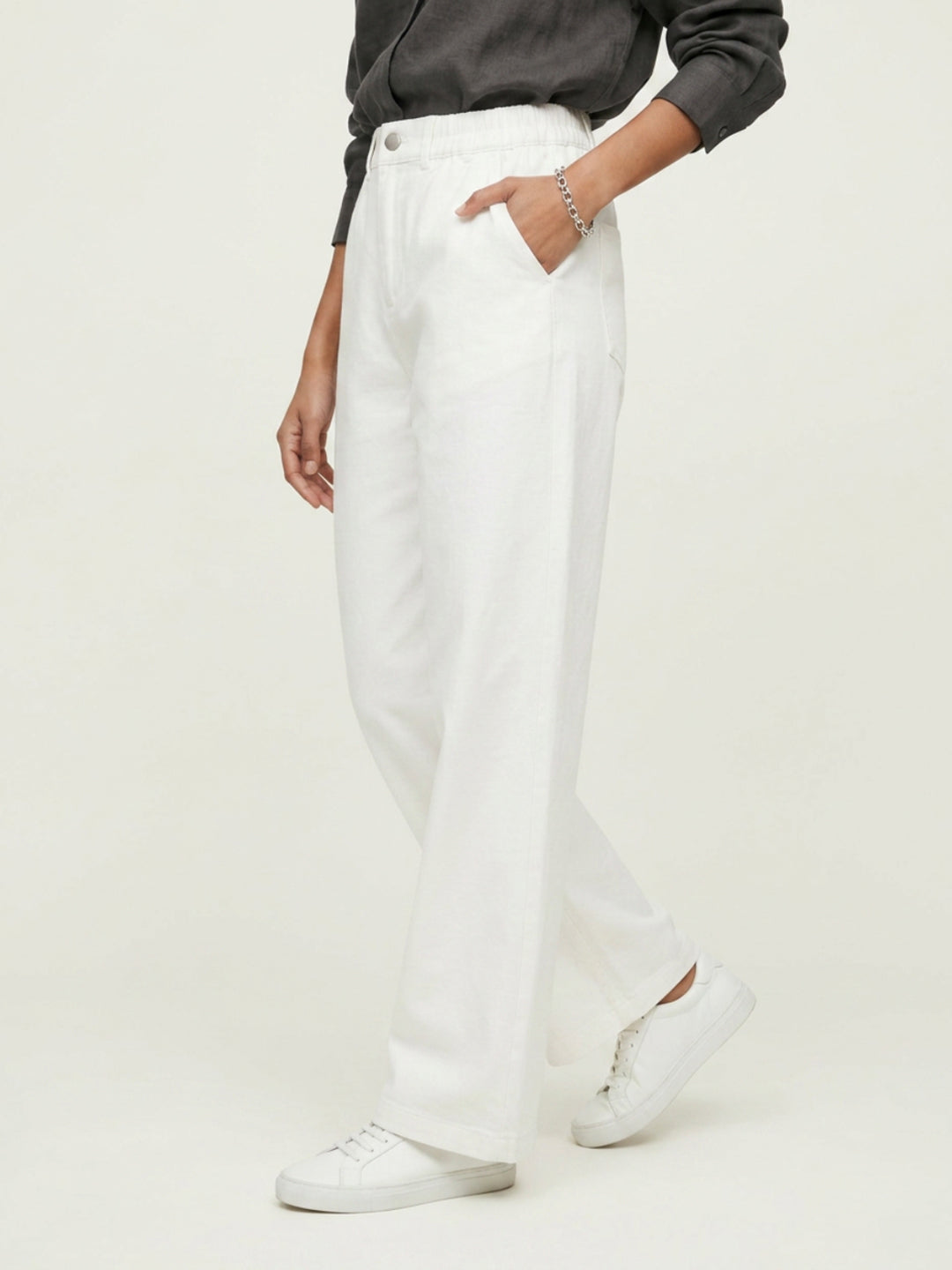 Women Trouser Straight Fit White High Rise