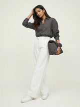 Women Trouser Straight Fit White High Rise