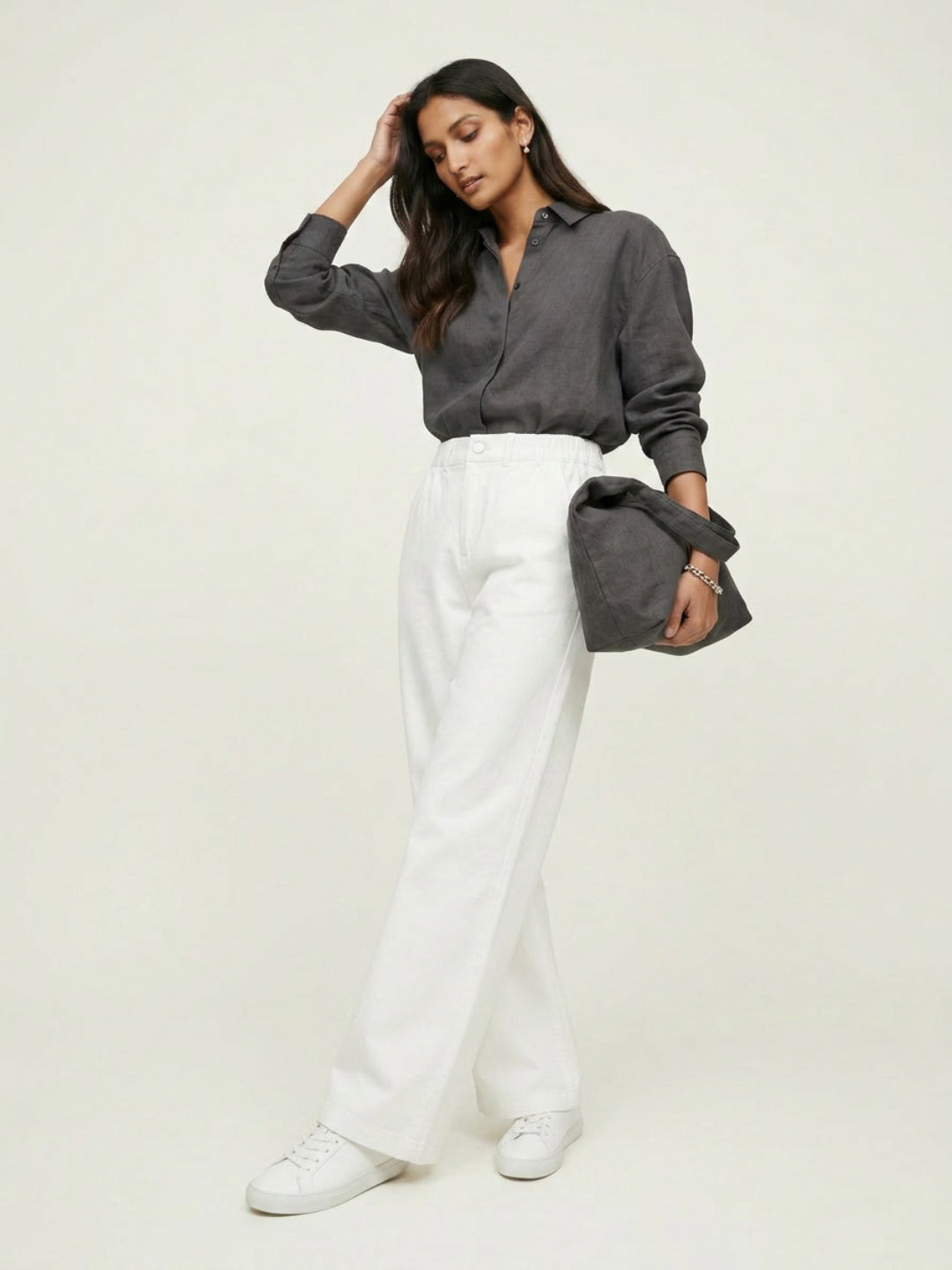 Women Trouser Straight Fit White High Rise