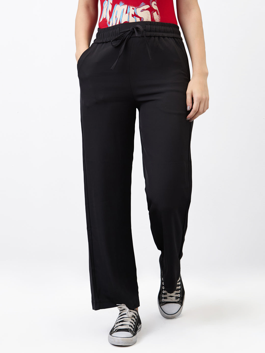 Spykar Black Straight Fit Trouser For Women