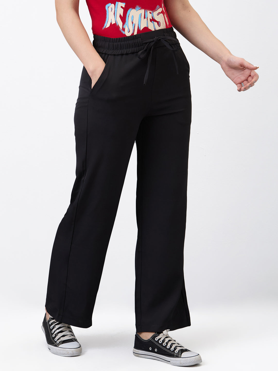 Spykar Black Straight Fit Trouser For Women