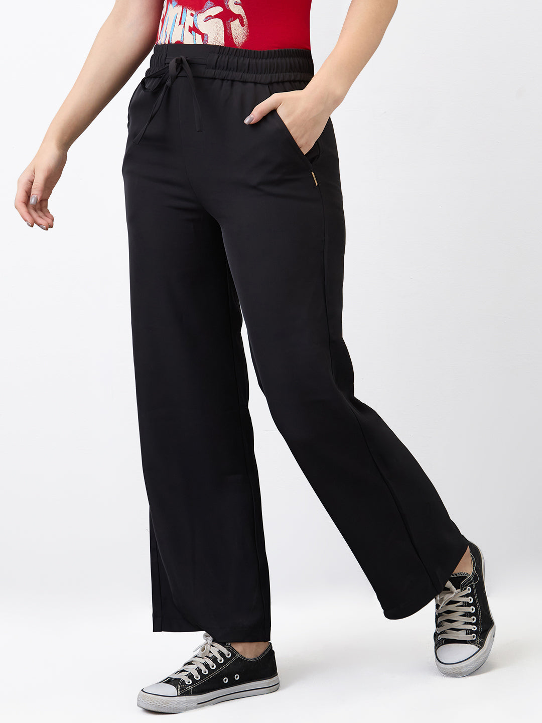 Spykar Black Straight Fit Trouser For Women