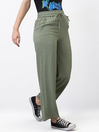 Women Trouser Straight Fit Olive High Rise