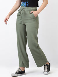Women Trouser Straight Fit Olive High Rise