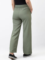 Women Trouser Straight Fit Olive High Rise