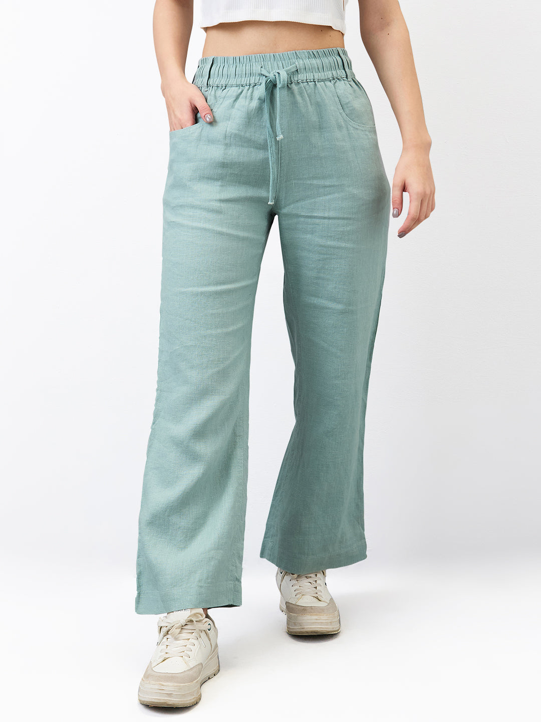 Spykar Green Straight Fit Trouser For Women