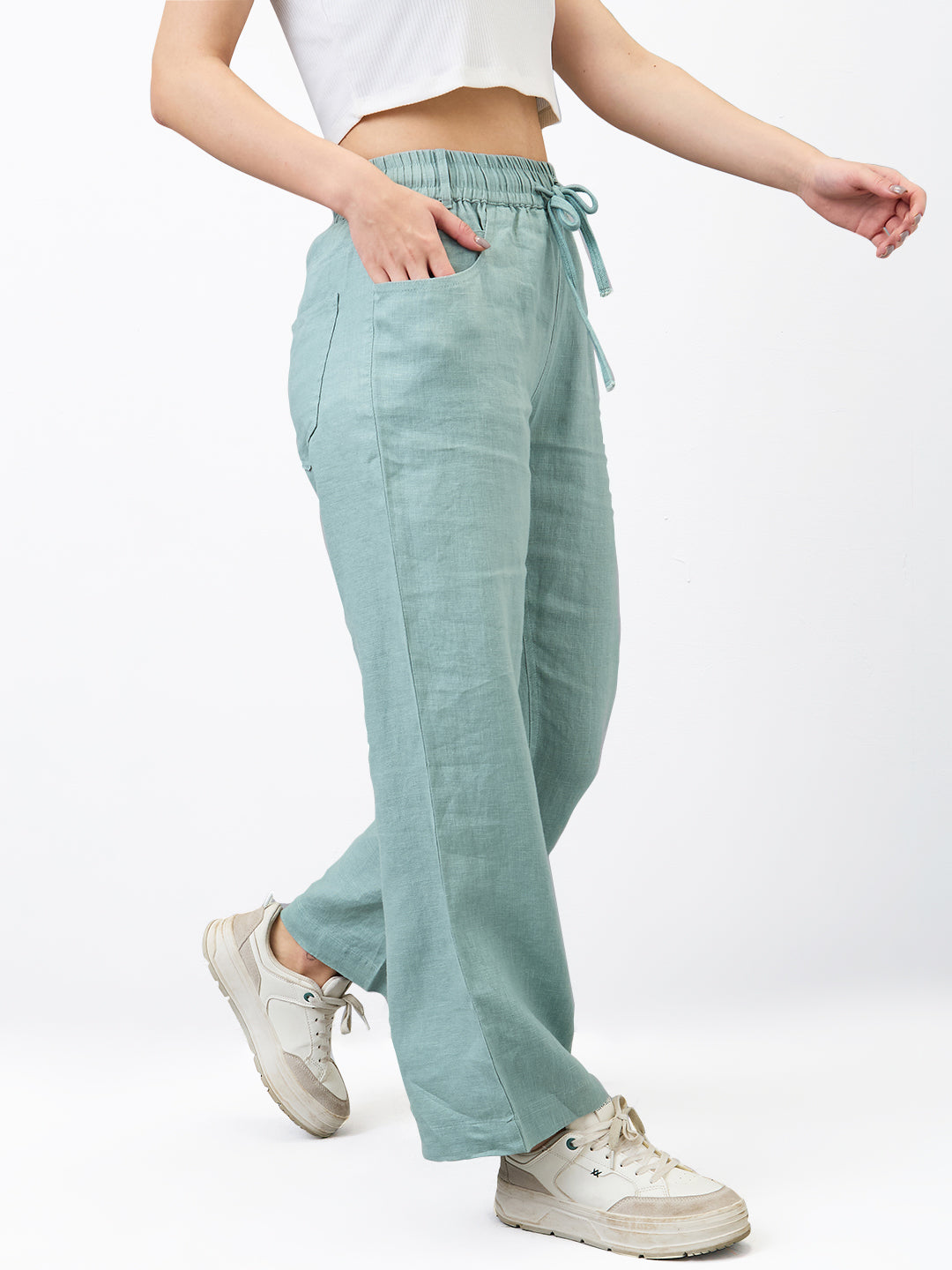 Spykar Green Straight Fit Trouser For Women