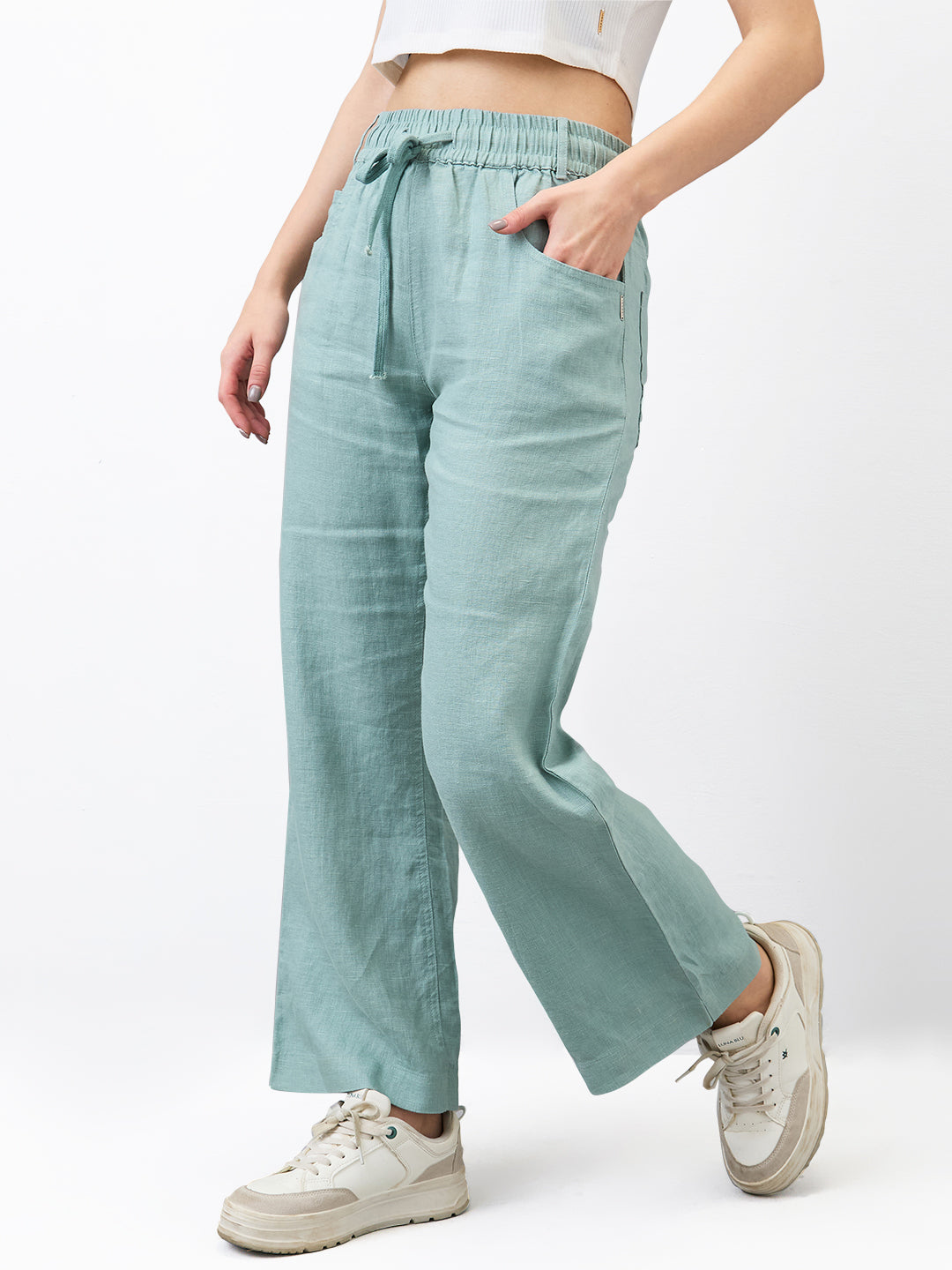 Spykar Green Straight Fit Trouser For Women