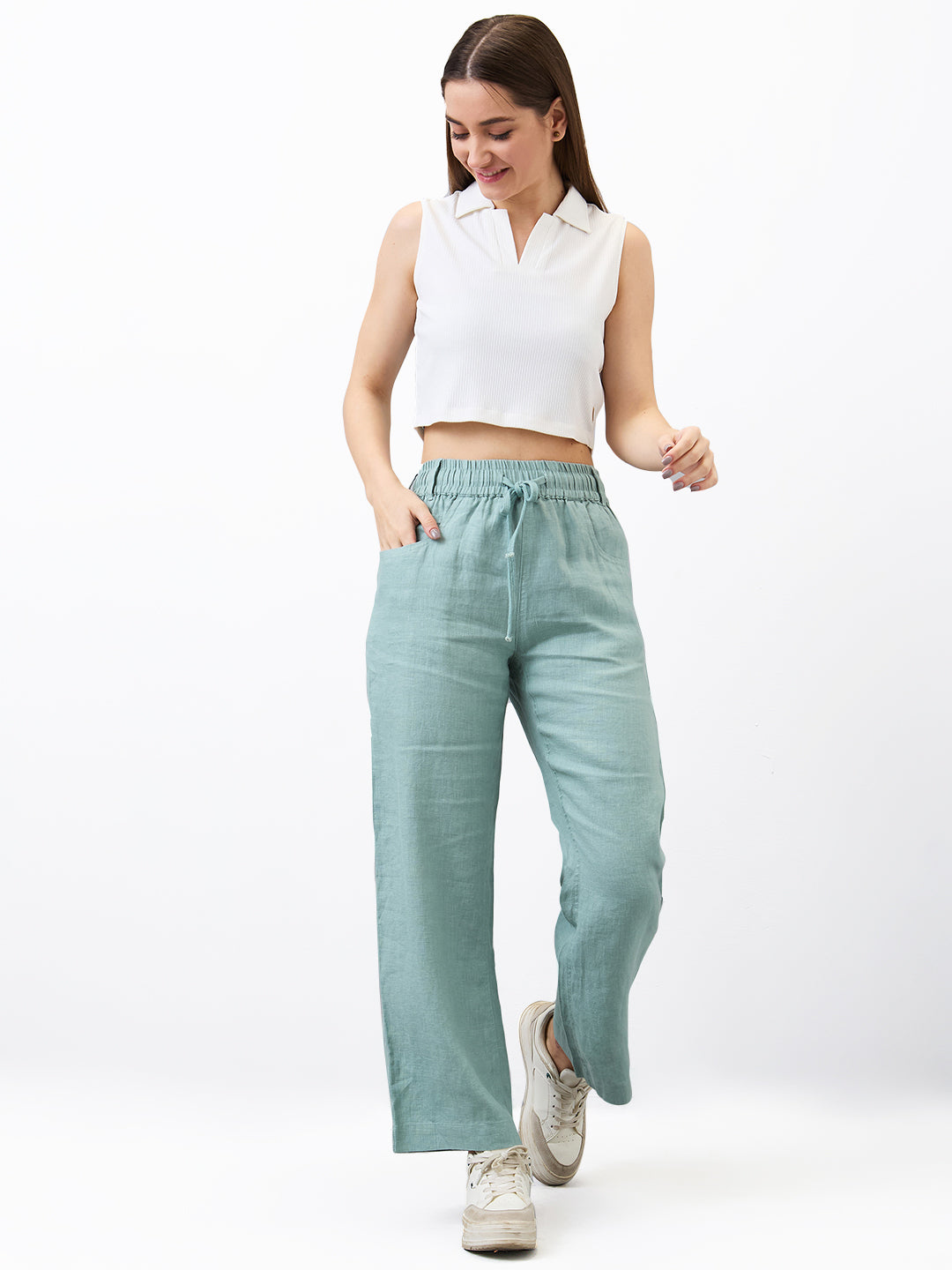 Spykar Green Straight Fit Trouser For Women