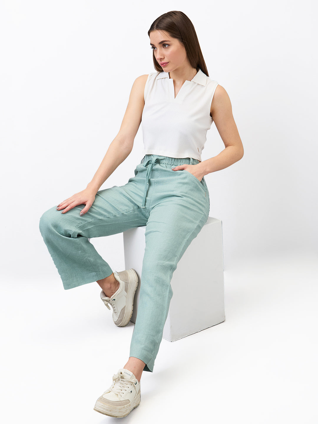 Spykar Green Straight Fit Trouser For Women