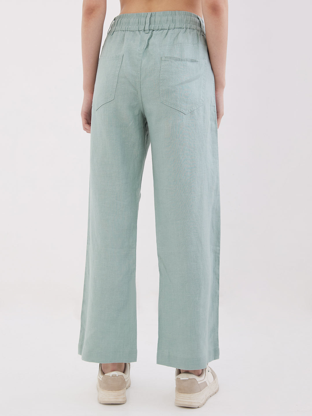 Spykar Biomint Green Mid Rise Straight Fit Casual Trousers For Women