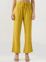 Women Trouser Straight Fit Yellow Mid Rise