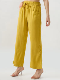 Women Trouser Straight Fit Yellow Mid Rise