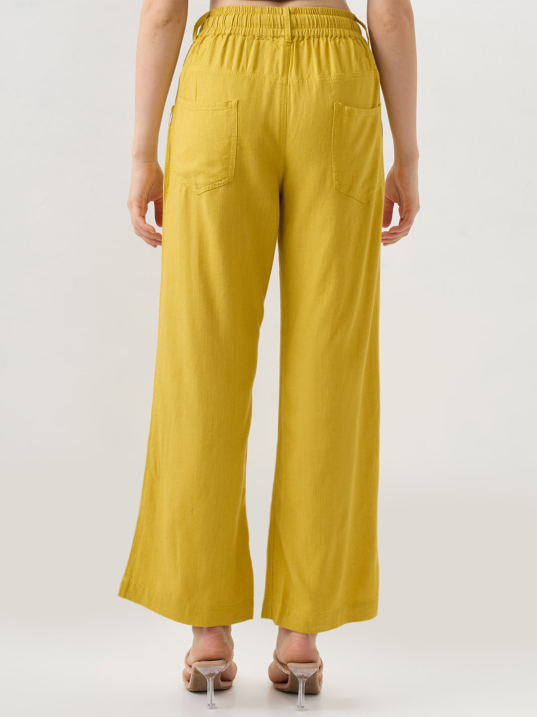Women Trouser Straight Fit Yellow Mid Rise