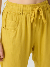Women Trouser Straight Fit Yellow Mid Rise
