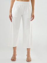 Women Trouser Straight Fit White Mid Rise