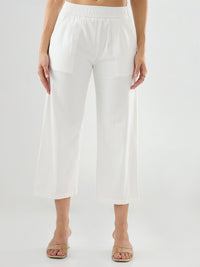 Women Trouser Straight Fit White Mid Rise