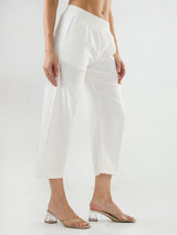 Women Trouser Straight Fit White Mid Rise