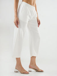 Women Trouser Straight Fit White Mid Rise