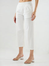 Women Trouser Straight Fit White Mid Rise