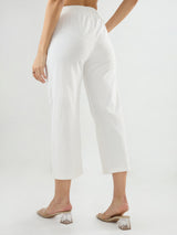 Women Trouser Straight Fit White Mid Rise
