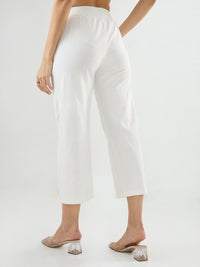 Women Trouser Straight Fit White Mid Rise