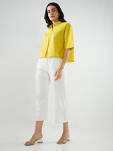 Women Trouser Straight Fit White Mid Rise