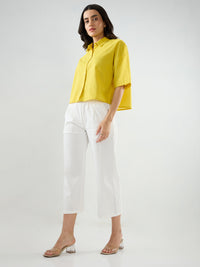 Women Trouser Straight Fit White Mid Rise