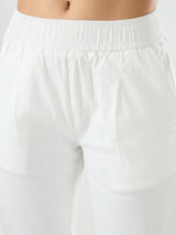 Women Trouser Straight Fit White Mid Rise
