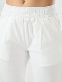Women Trouser Straight Fit White Mid Rise