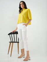 Women Trouser Straight Fit White Mid Rise