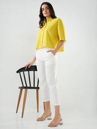 Women Trouser Straight Fit White Mid Rise