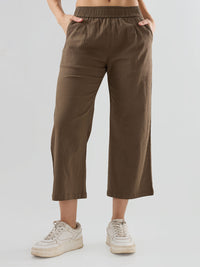 Women Trouser Straight Fit Olive Mid Rise