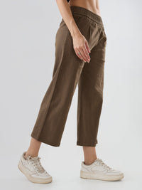 Women Trouser Straight Fit Olive Mid Rise