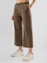 Women Trouser Straight Fit Olive Mid Rise