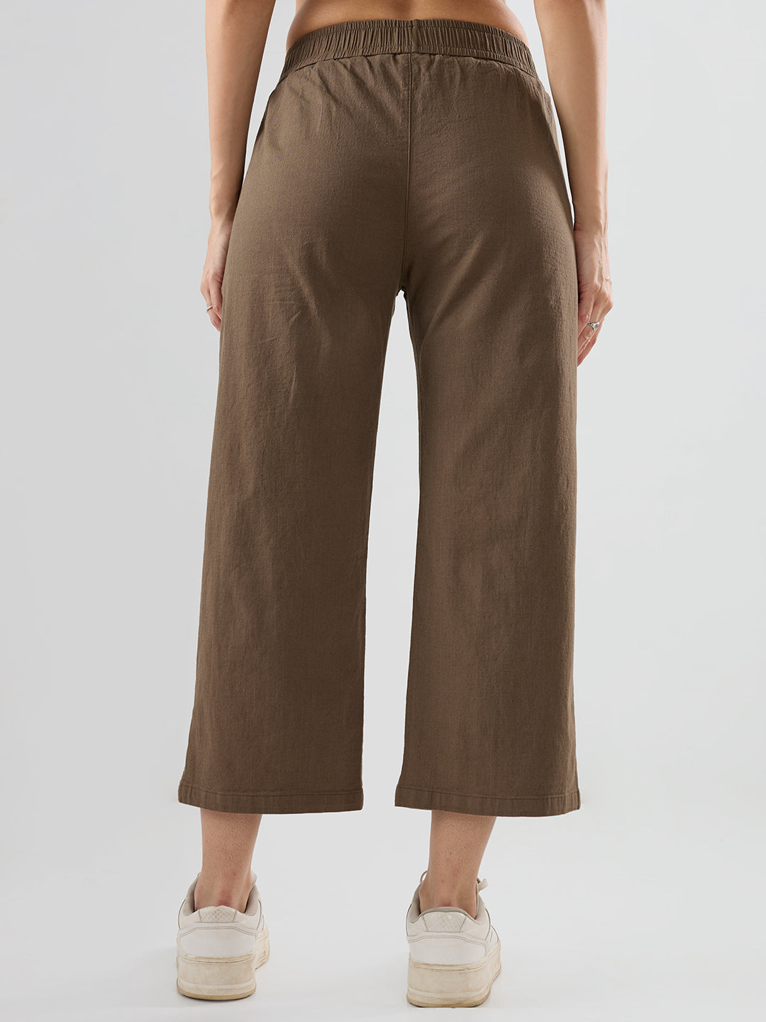 Women Trouser Straight Fit Olive Mid Rise