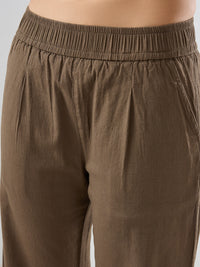 Women Trouser Straight Fit Olive Mid Rise