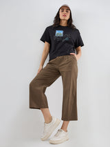 Women Trouser Straight Fit Olive Mid Rise