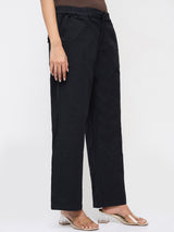 Women Trouser Straight Fit Black Mid Rise