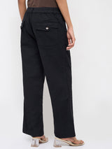 Women Trouser Straight Fit Black Mid Rise