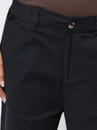 Women Trouser Straight Fit Black Mid Rise