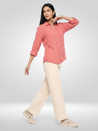Women Trouser Straight Fit White Mid Rise