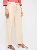 Women Trouser Straight Fit White Mid Rise