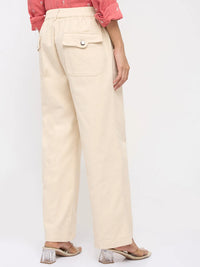 Women Trouser Straight Fit White Mid Rise