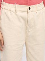Women Trouser Straight Fit White Mid Rise