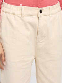 Women Trouser Straight Fit White Mid Rise