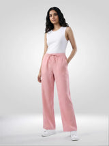 Women Trouser Pink Wide Leg High Rise