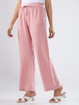 Women Trouser Pink Wide Leg High Rise