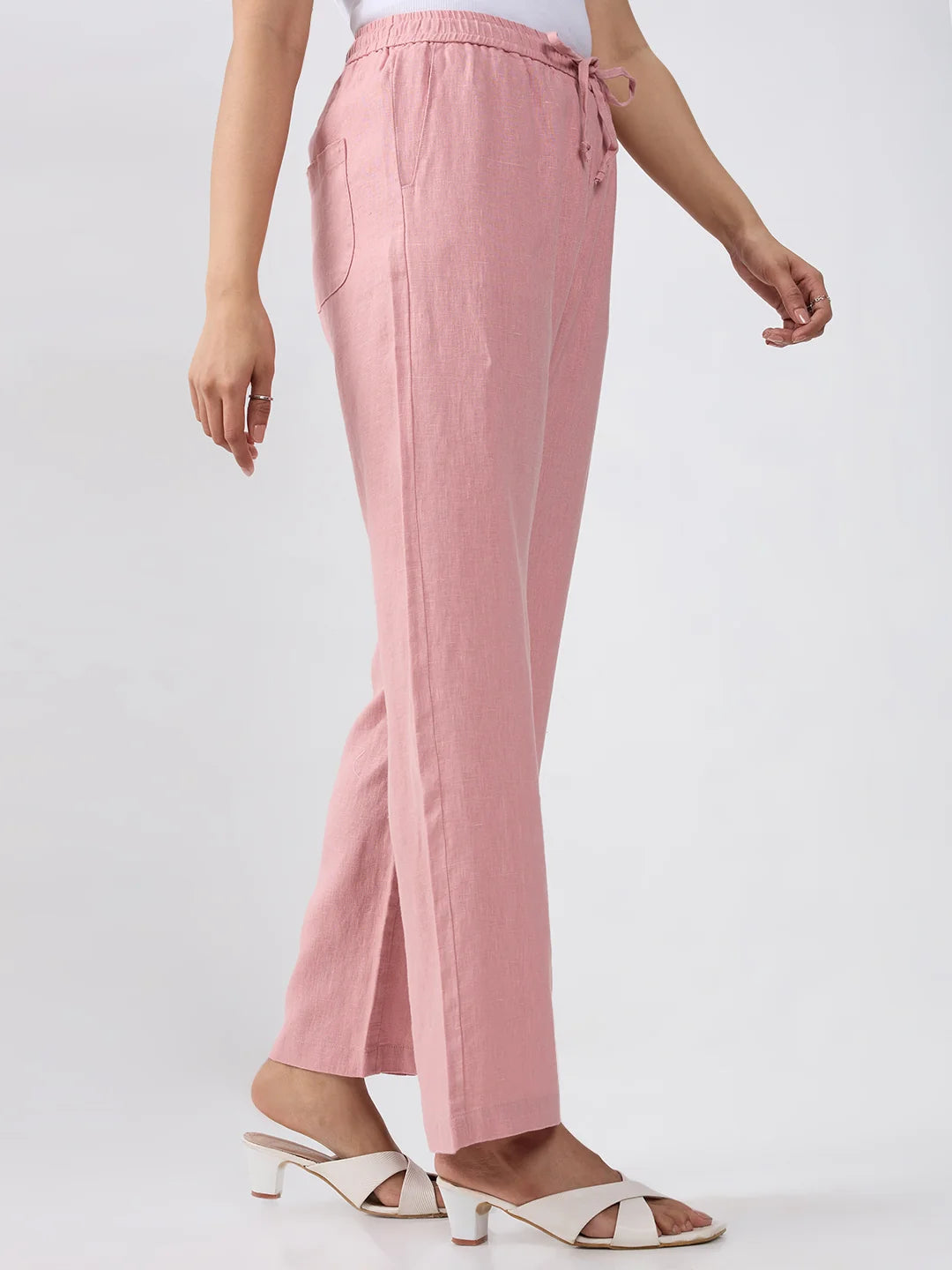 Women Trouser Pink Wide Leg High Rise