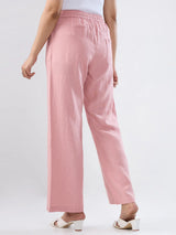 Women Trouser Pink Wide Leg High Rise